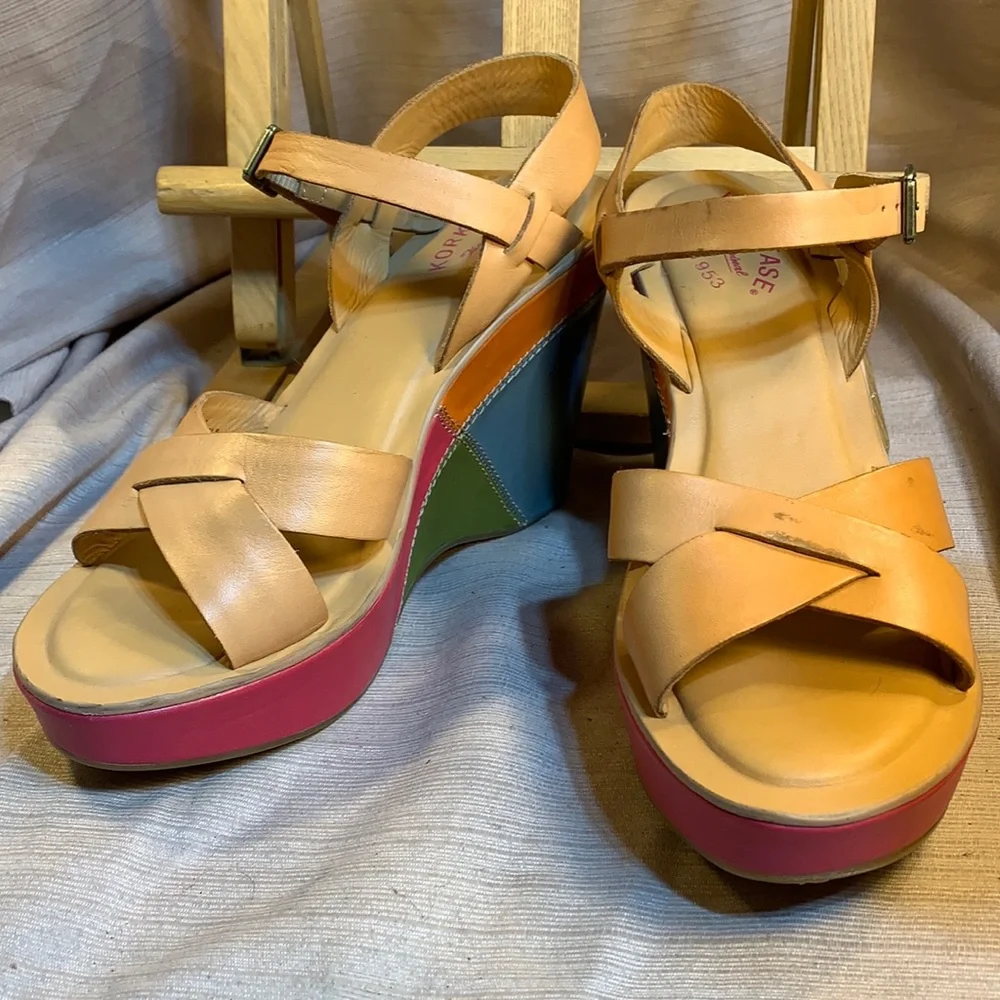 NWOT Kork-Ease leather color block wedges fun!